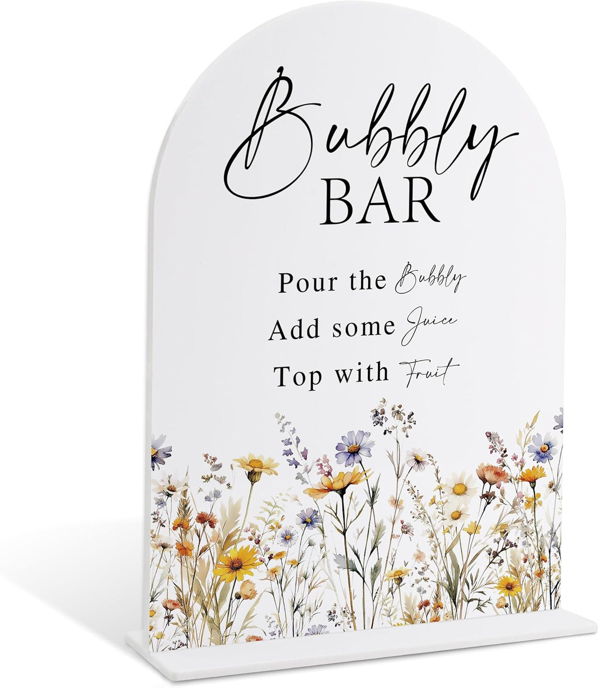 Wedding Signs for Ceremony and Reception, Boho Floral Acrylic Bubbly Bar Sign, Wedding Signage with