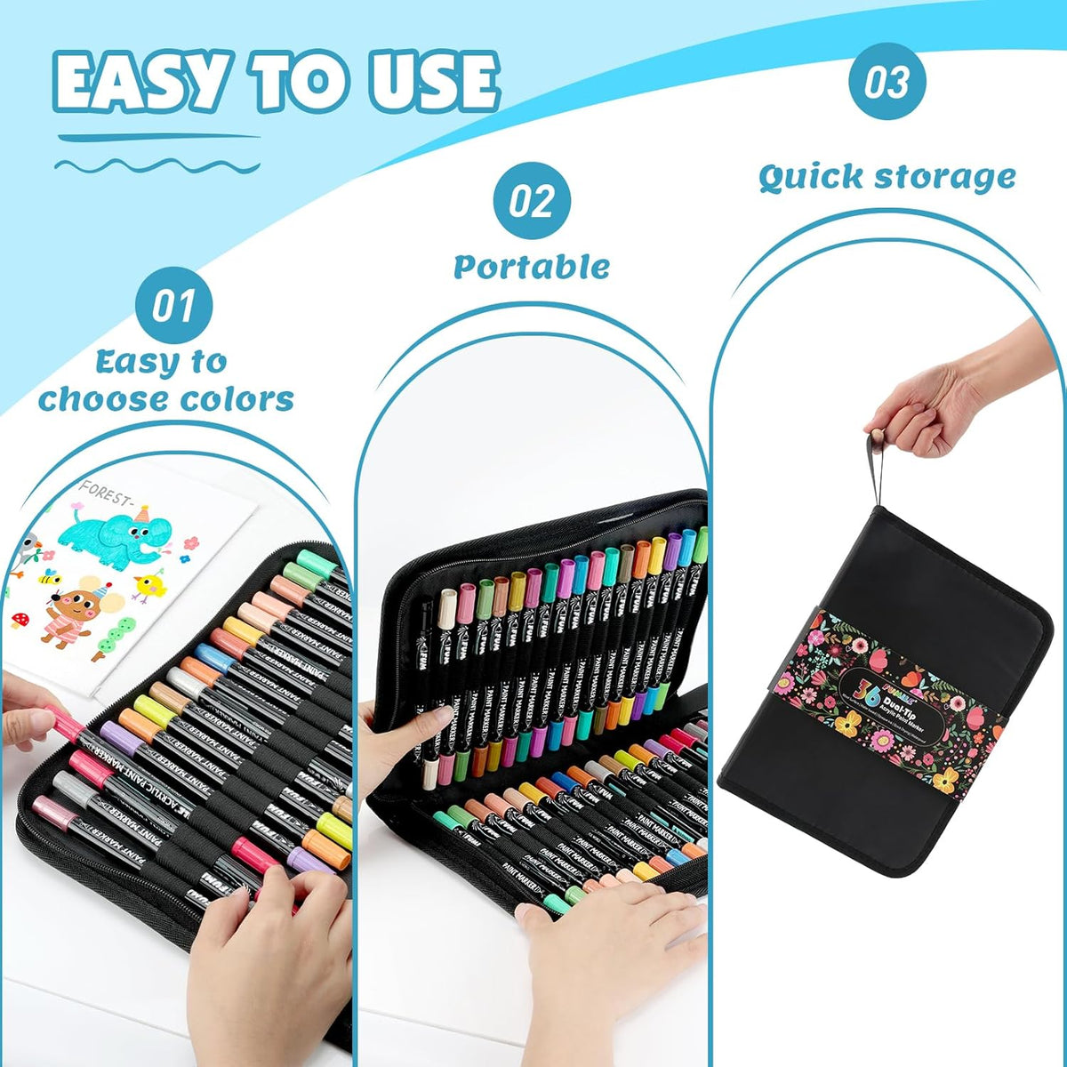 FUMILE 36 Colors Acrylic Paint Markers Dual Tip(Fine and Brush Tip), Acrylic Paint Pens paint