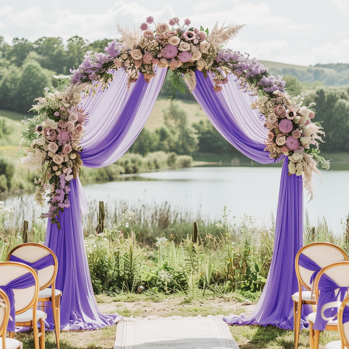 Wokceer Wedding Arch Draping 2 Panels 28.7" x 20FT Lavender Purple Sheer Fabric Backdrop for