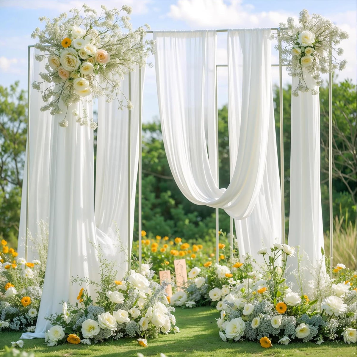 PARTISKY Wedding Arch Draping Fabric,1 Panel 18FT White Drapes Chiffon Fabric Drapery Decorations