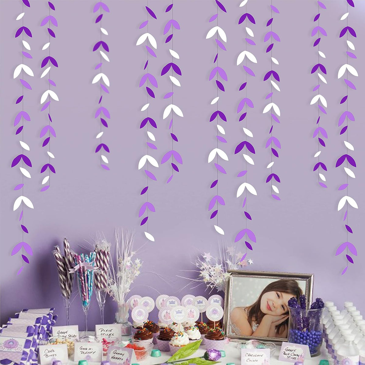 52 Ft Purple White Party Decorations Lavender Leaf Garland Kit Lilac Paper Hanging Leaves Streamer