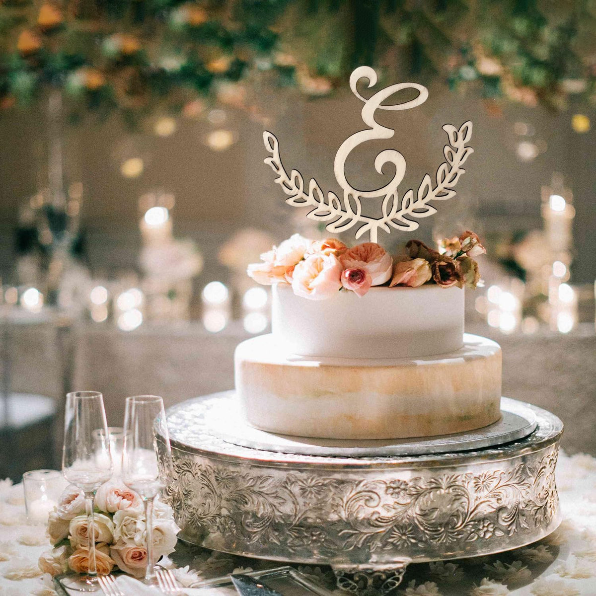 LINGTEER Personalized Inital Letter E Wooden Cake Topper Perfect for Birthday Rustic Wedding