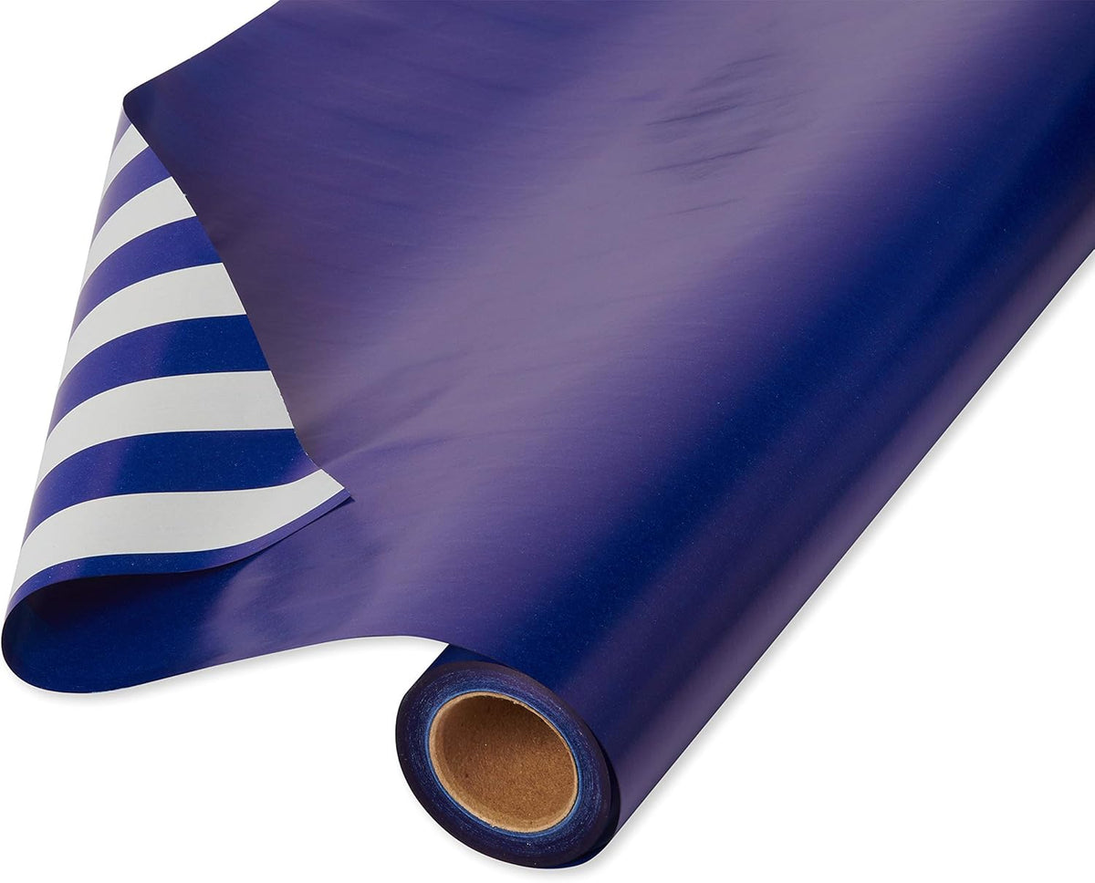 American Greetings Reversible Wrapping Paper Jumbo Roll for All Occasions, Navy and Stripes (1