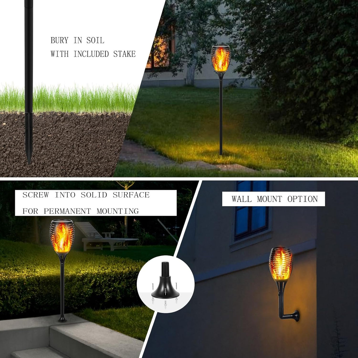 I-SHUNFA 96 LED Outdoor Waterproof Solar Torch Lights with 3 Modes—Flickering Flame, Fade Effect