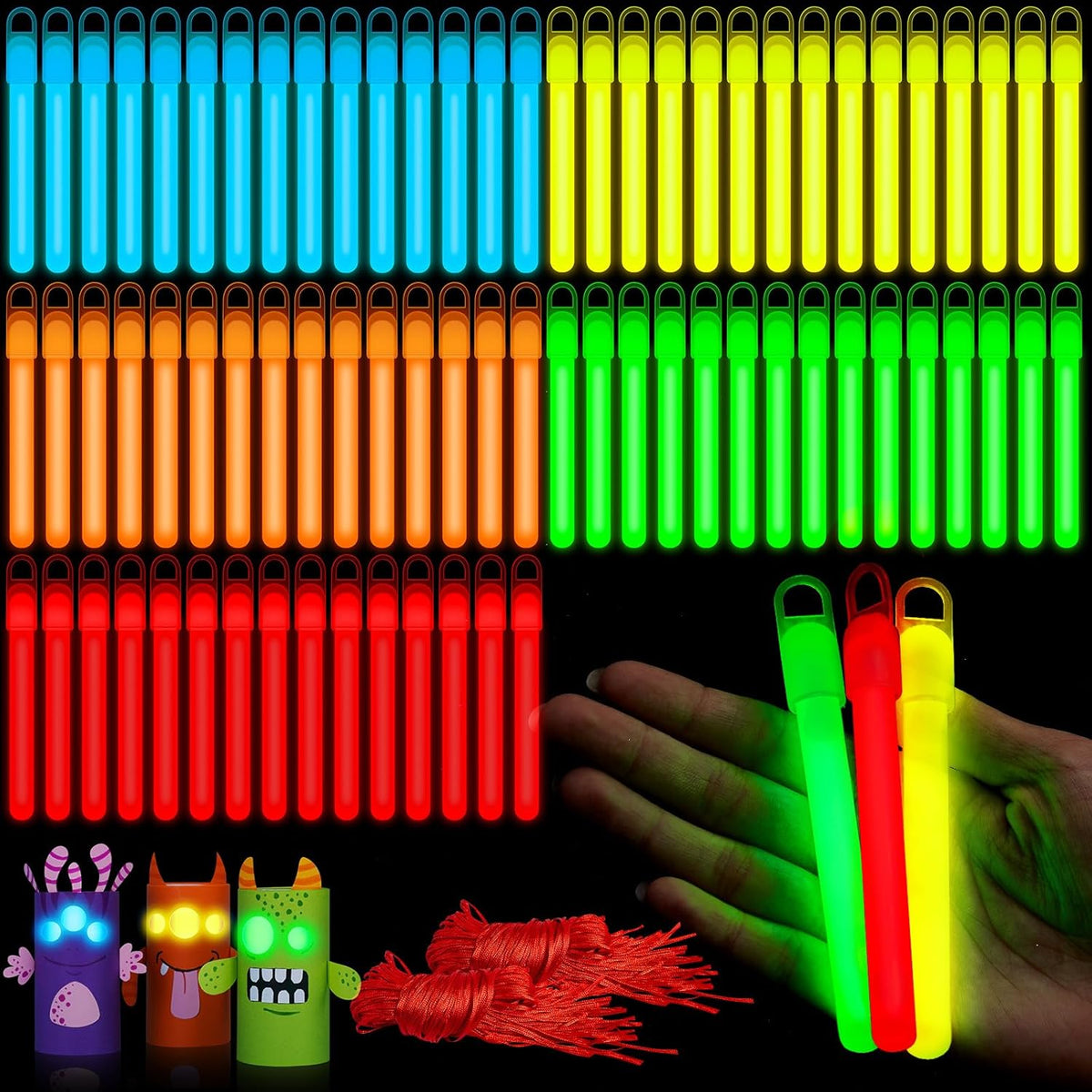 Lewtemi 50 Set 4'' Glow Sticks Bulk, Hallowee Glow in The Dark Party Supplies, Emergency Light