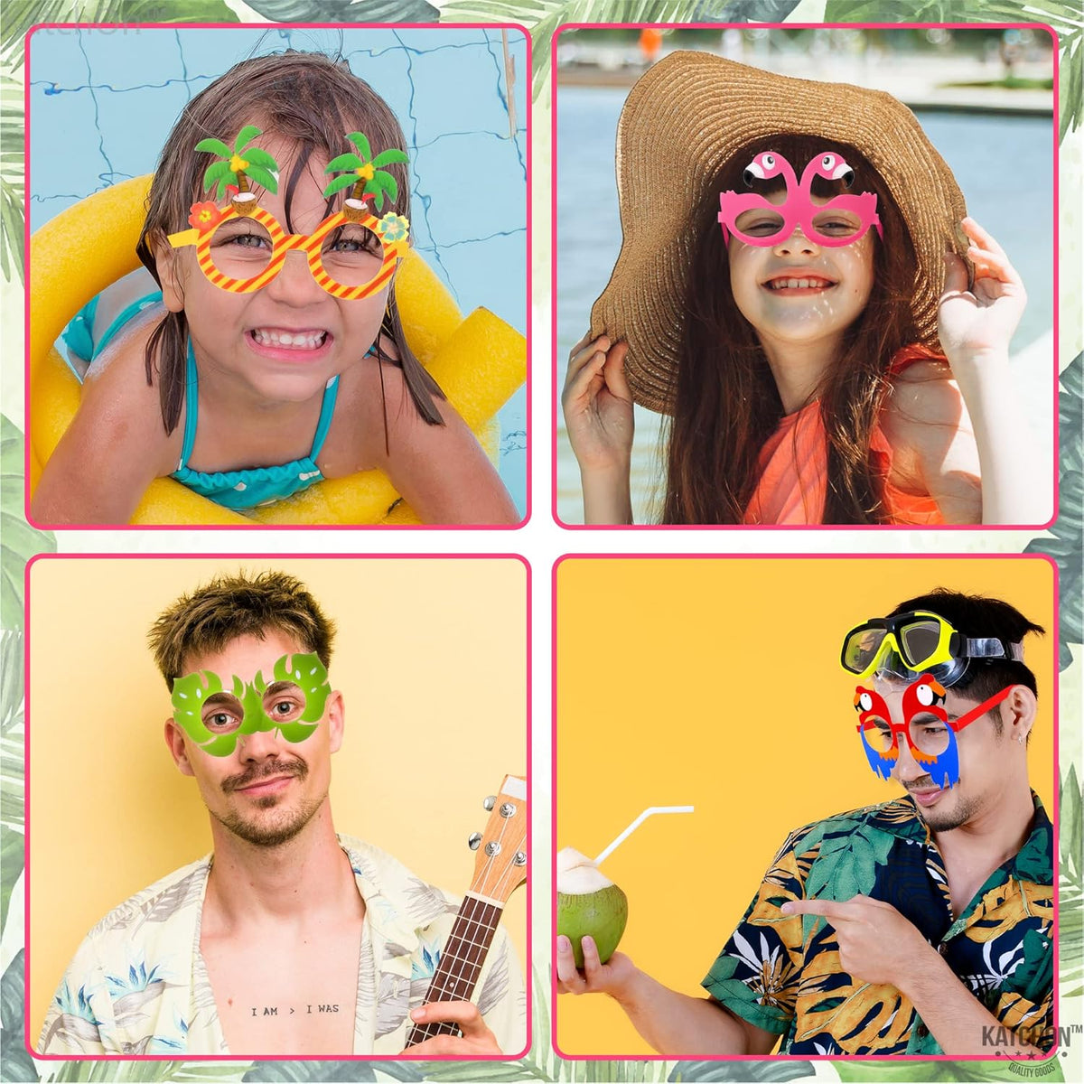 KatchOn, Tropical Hawaiian Photo Booth Props - Pack of 12,Luau Party Decorations | Luau Glasses for