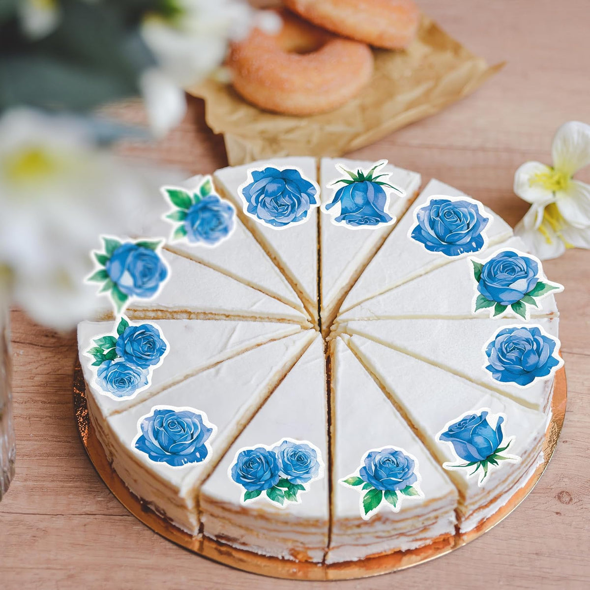 48PCS Edible Rose Flower Cupcake Toppers Wafer Paper Roses Decorations Flower Birthday Party