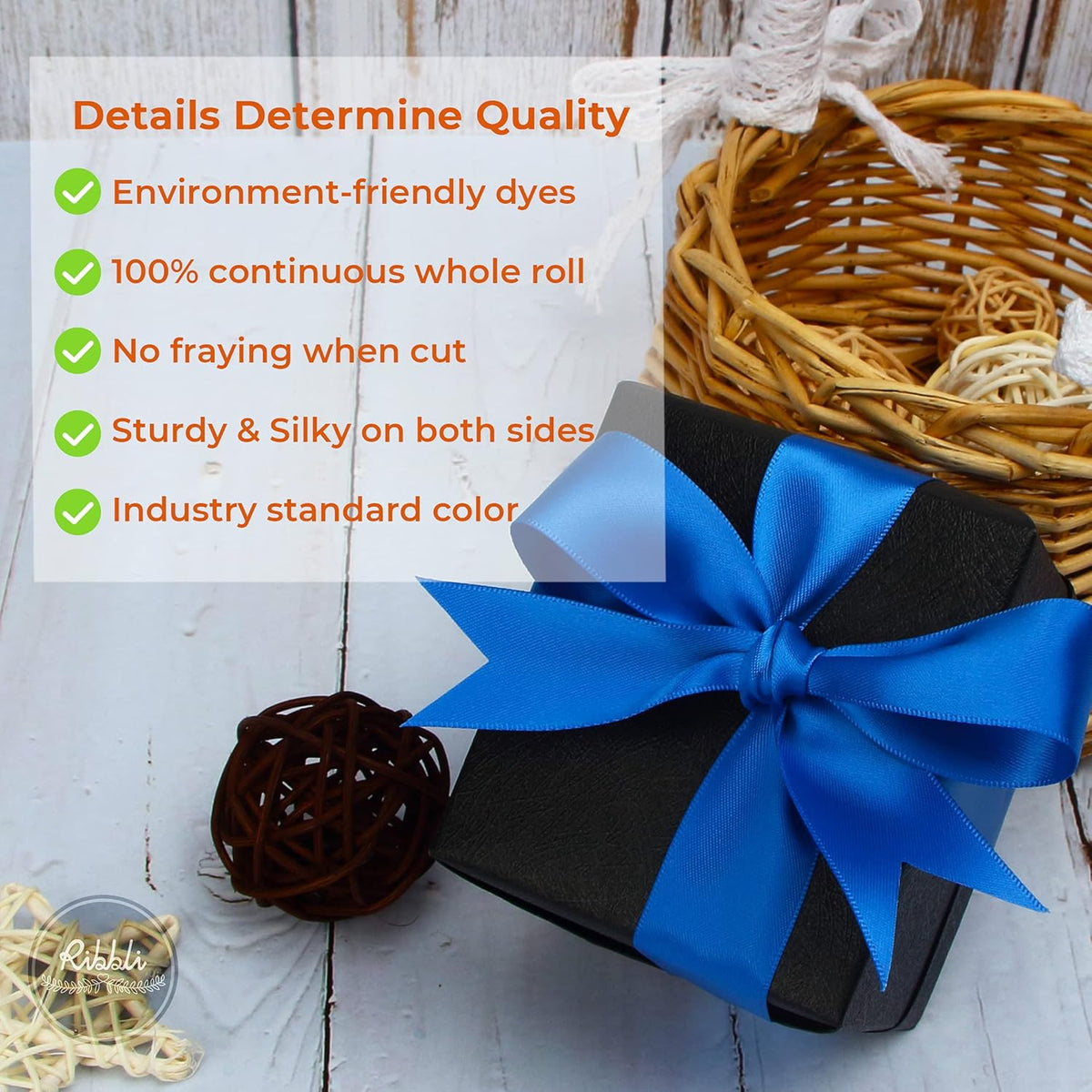 Ribbli Royal Blue Double Faced Satin Ribbon,1” x Continuous 25 Yards,Use for Bows Bouquet,Gift
