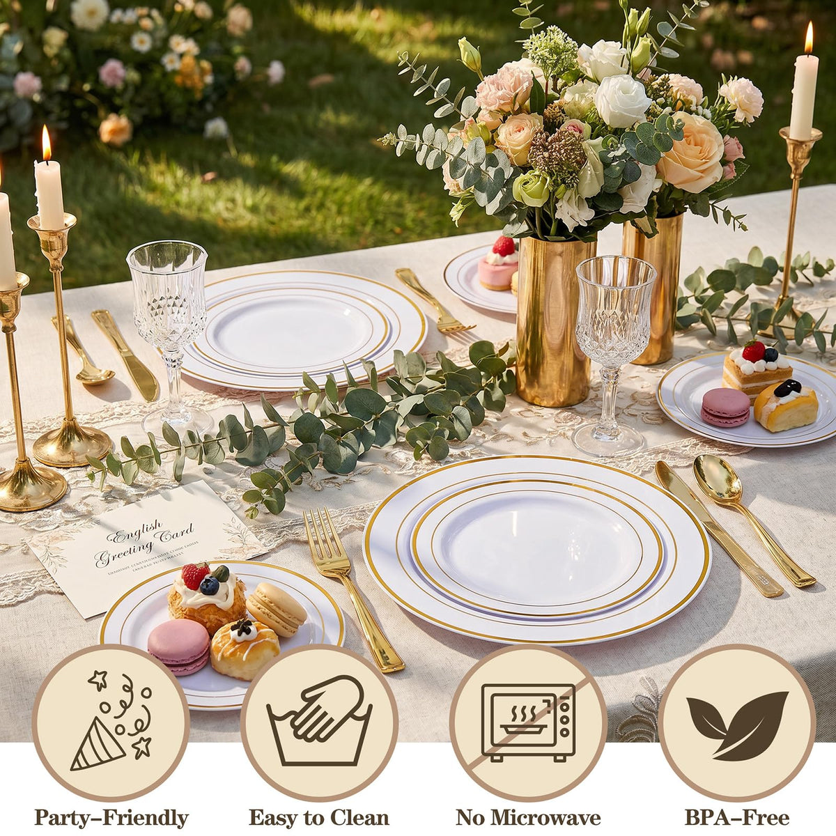 I00000 102 Pcs Gold Plastic Plates, Premium Disposable Gold Plates