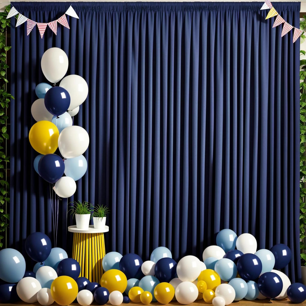 20 ft x 8 ft Navy Blue Backdrop Curtain Panels, 4 Panels 5 ft x 8 ft Wrinkle Free Polyester