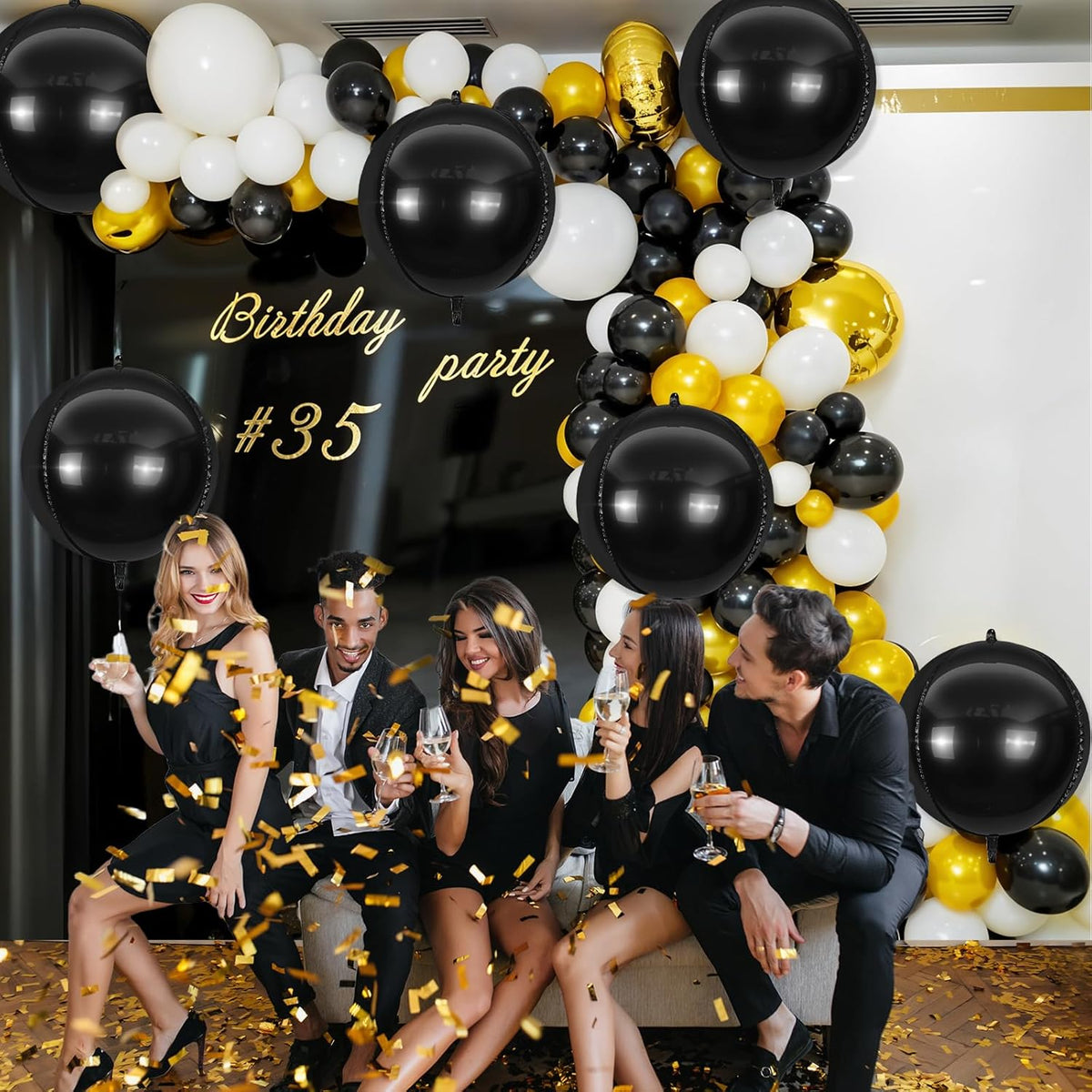 6Pcs Black Round Foil Balloons,Giant 4D Round Ball Balloons,22 Inch Metallic Black Balloon for