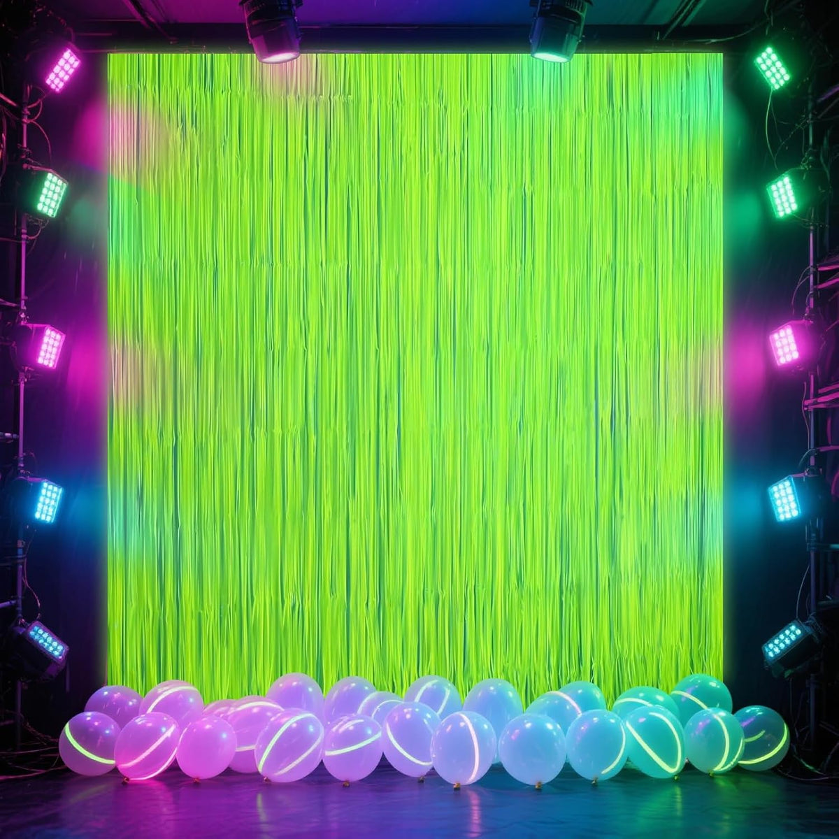 CANREVEL Glow in The Dark Party Supplies, 2 Pack 3.3x6.6 Feet Fluorescent Macaron Yellow Foil