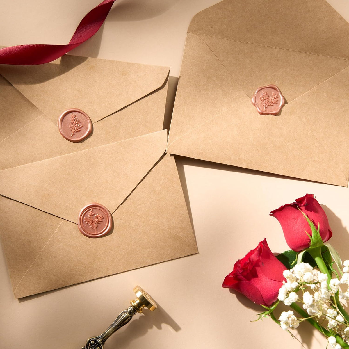 Wax Seal Stickers (60 Pcs, 3 Designs in 1 Pack) Premium Envelope Seal Stickers for Wedding