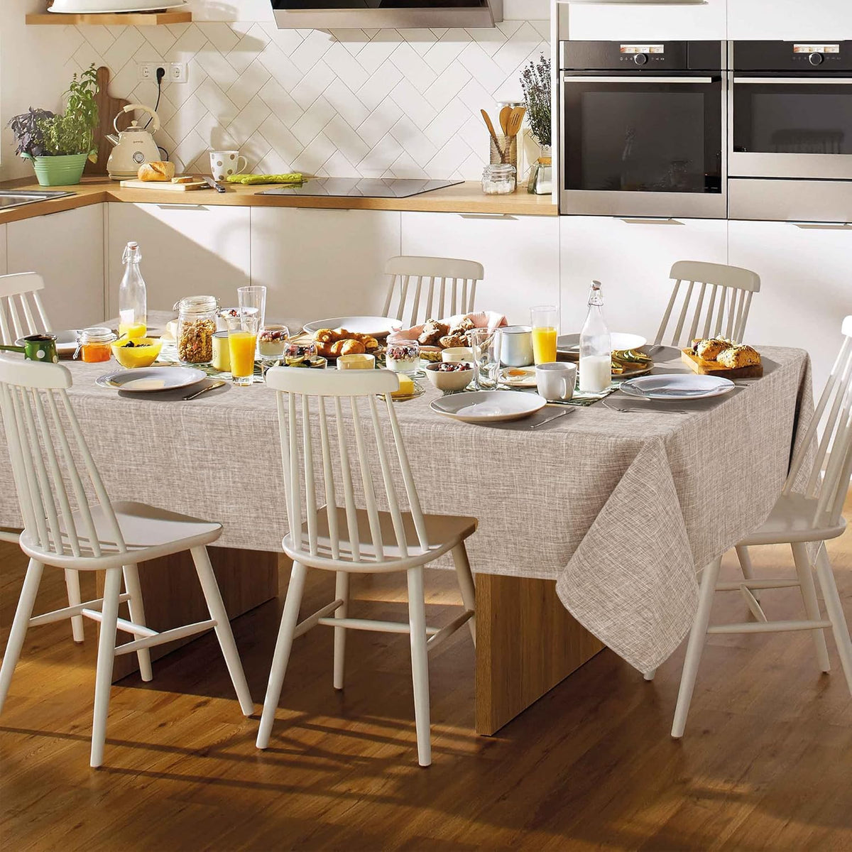 Fitable Linen Textured Tablecloth Washable Fabric Rectangle Table Cloth for 8 Foot Tables, Holiday