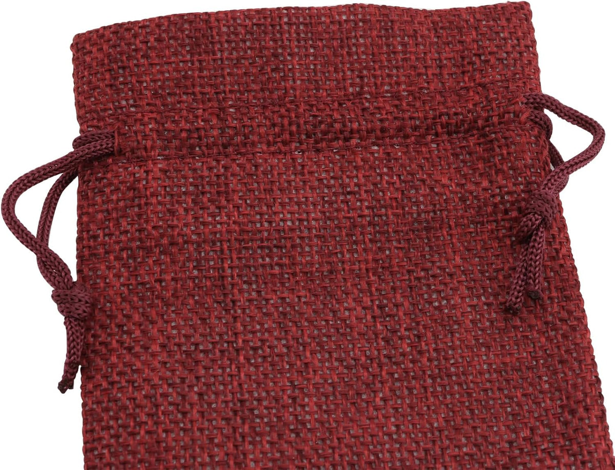 ZOENHOU 100 Packs 3 x 4 Inch Large Burlap Bags Bulk with Drawstring, Durable Wine Red Jute