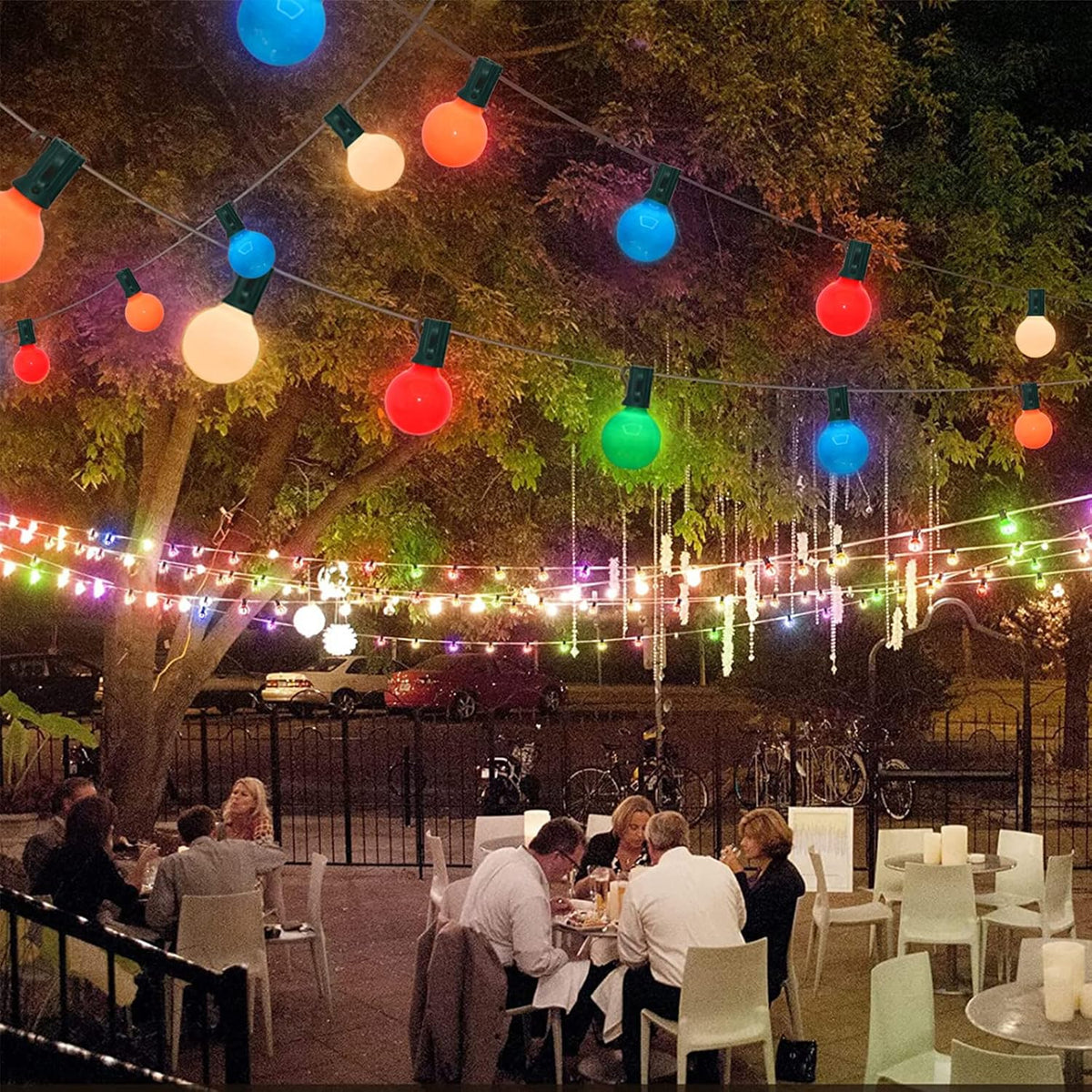 SUNSGNE 25Ft Outdoor Multicolor Christmas Lights, G40 Globe Patio String Lights with 27 Ceramic