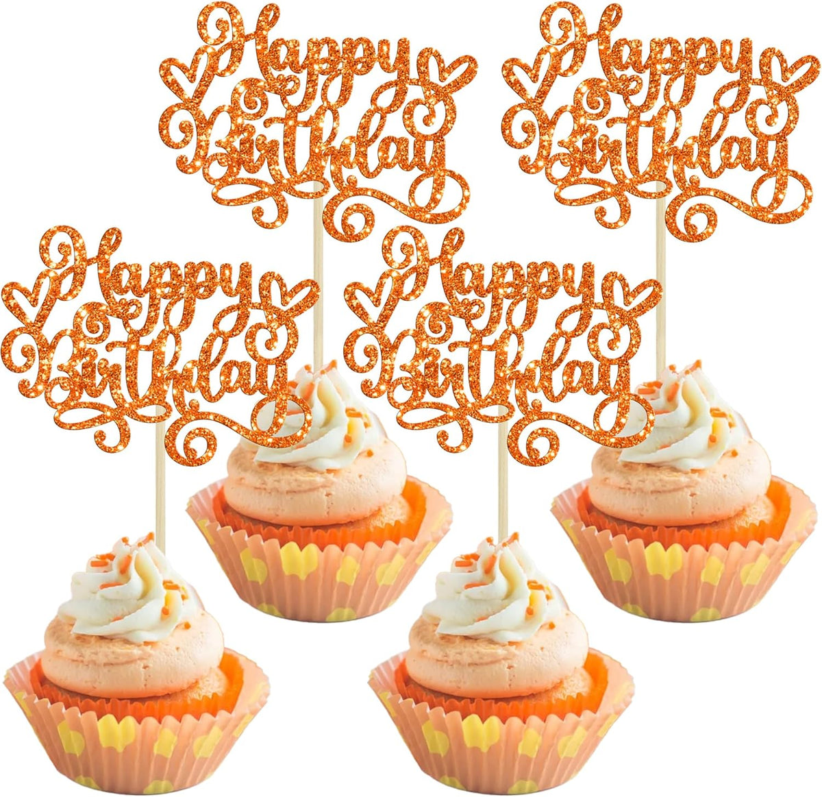 Gyufise 24Pcs Happy Birthday Cupcake Toppers Glitter Happy Birthday Cupcake Picks for Celebrating