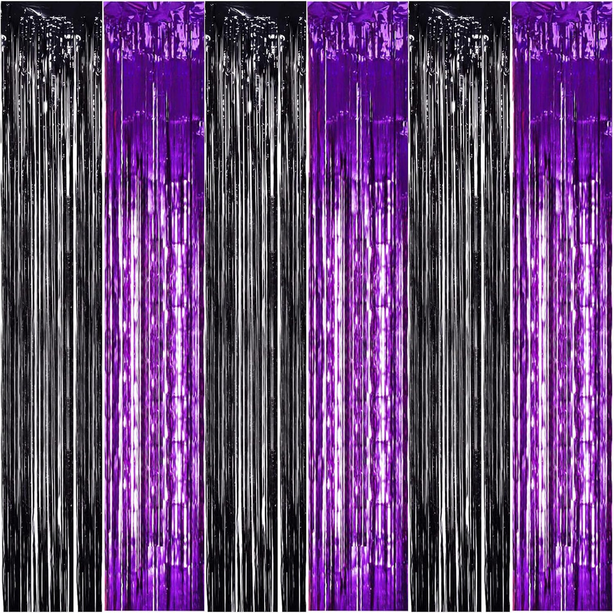 TONIFUL 2Pcs Black Purple Door Streamers,Photo Booth Backdrop Metallic Streamers Foil Fringe