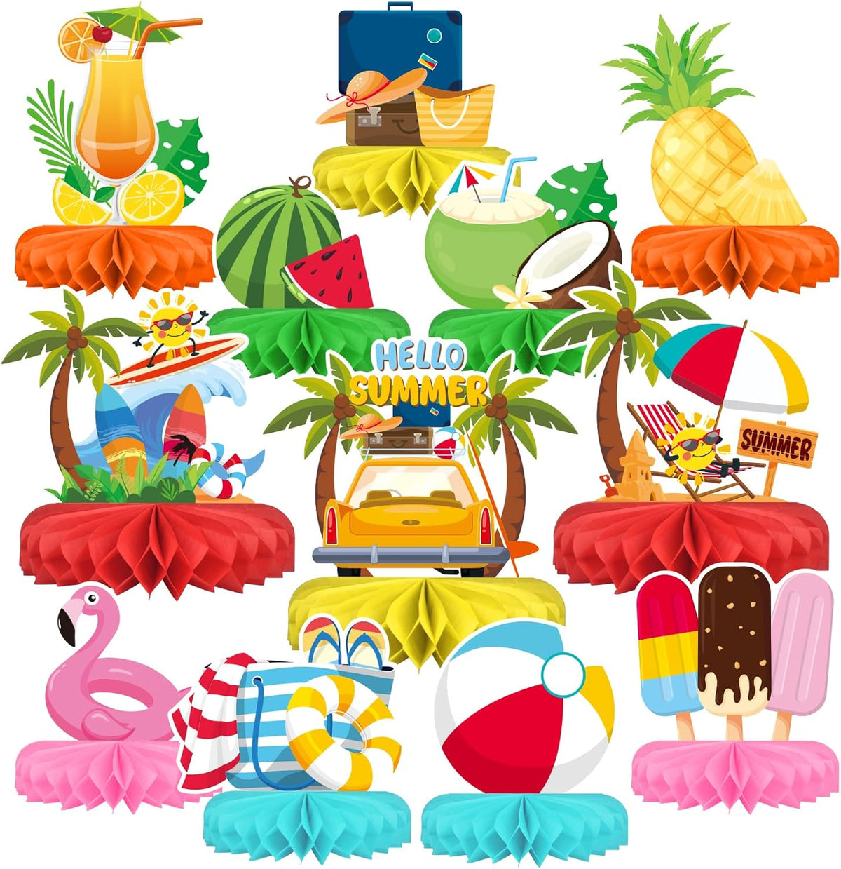 Beach Party Decorations Kit - Beach Themed Honeycomb Centerpieces and Table Decor for Summer & Pool