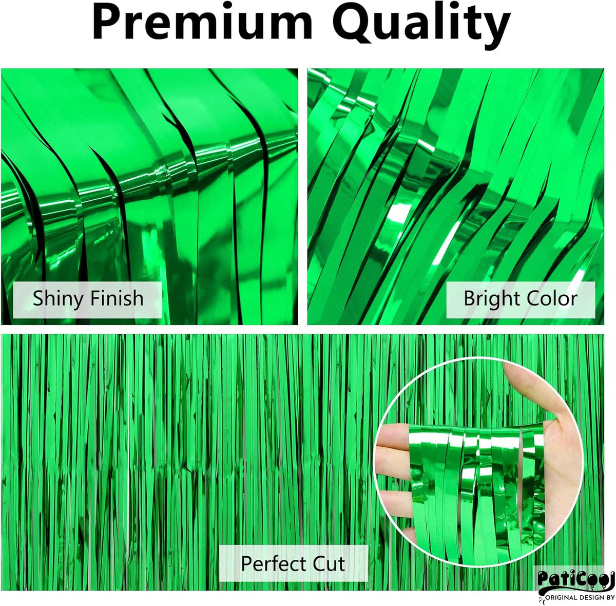 Green Streamers Party Decorations - Thicken 2 Pack 3.2 x 8.2 FT - Tinsel Foil Fringe Curtains Party