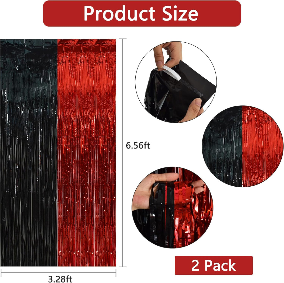 BEISHIDA 2Pcs Red Black Door Streamer Casino Backdrop Foil Fringe Tinsel Casino Horry Party