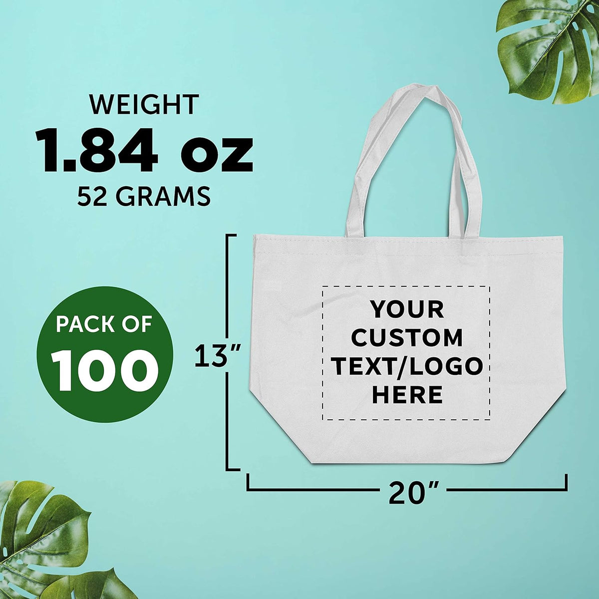 DISCOUNT PROMOS Custom Southern Style Grocery Tote Bags Set of 100 - Personalized Bulk Pack