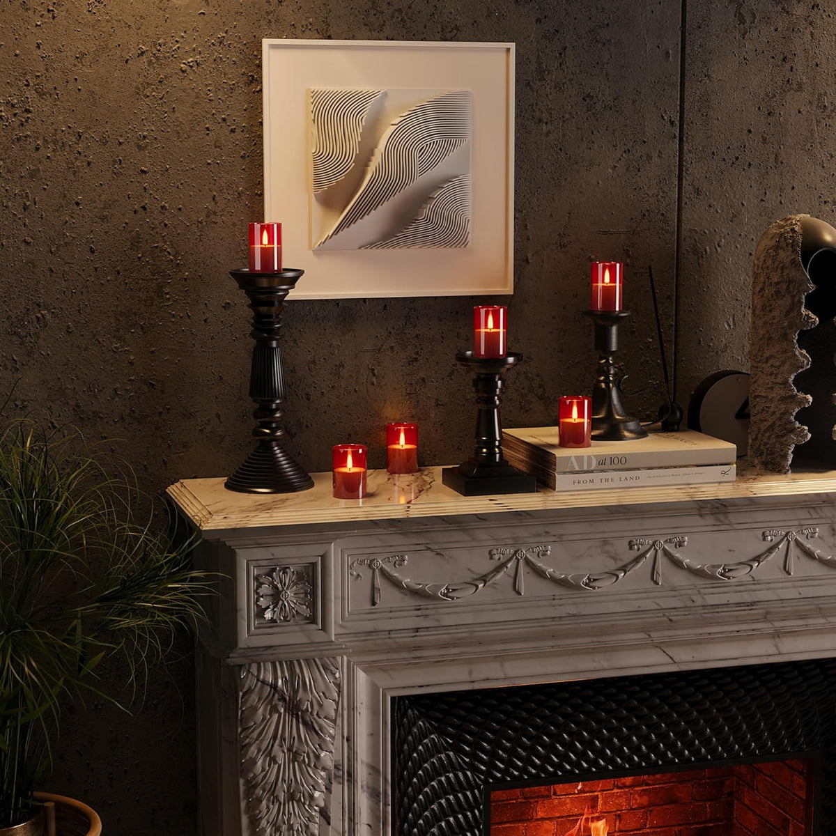 12Pack Flickering Flameless LED Candles with Timer, Battery Powered - Small Pillar & Votive, Red