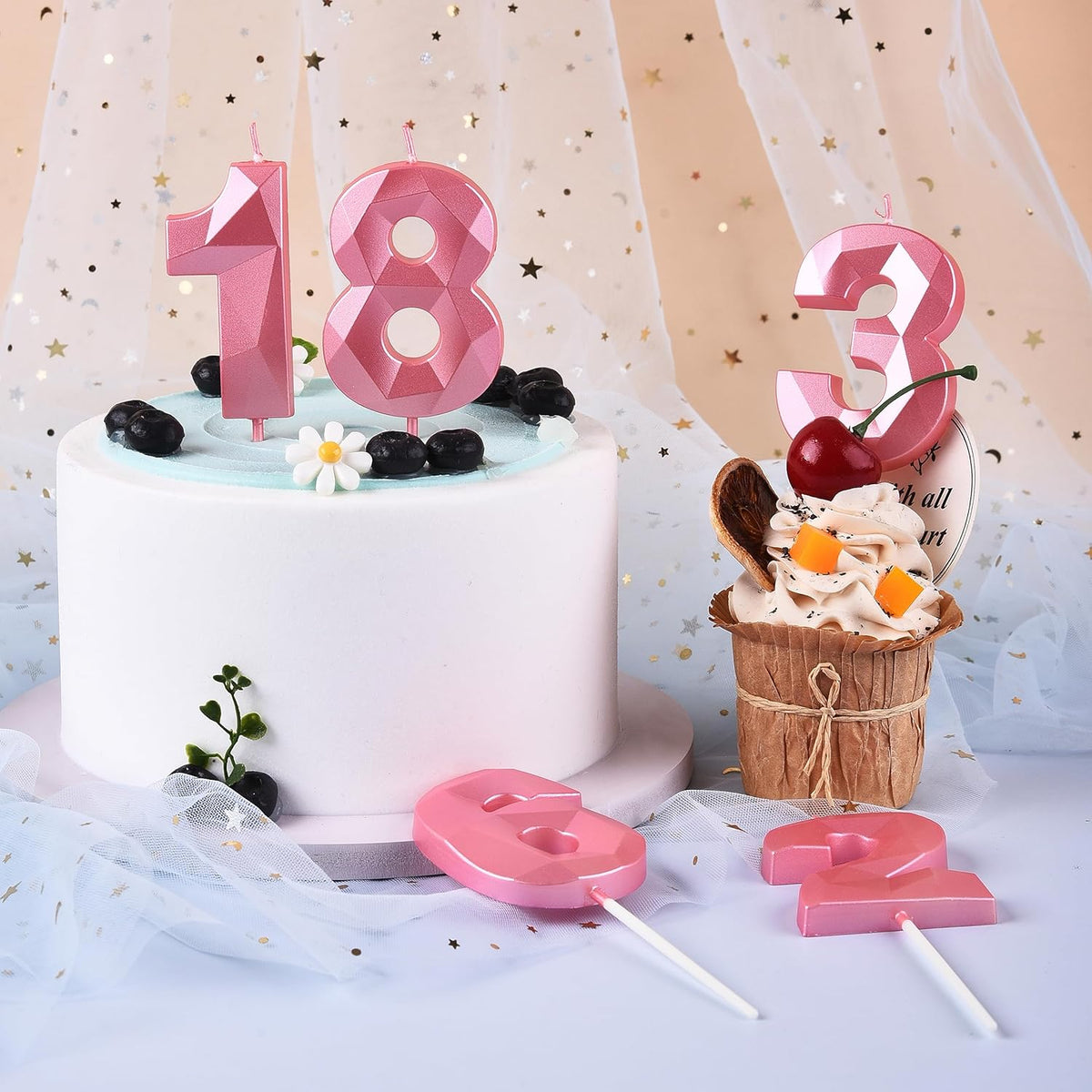 PHD CAKE 2.76 Inch Crystal Pink 6 Number Birthday Candles, Pink Number Candles, Cake Number
