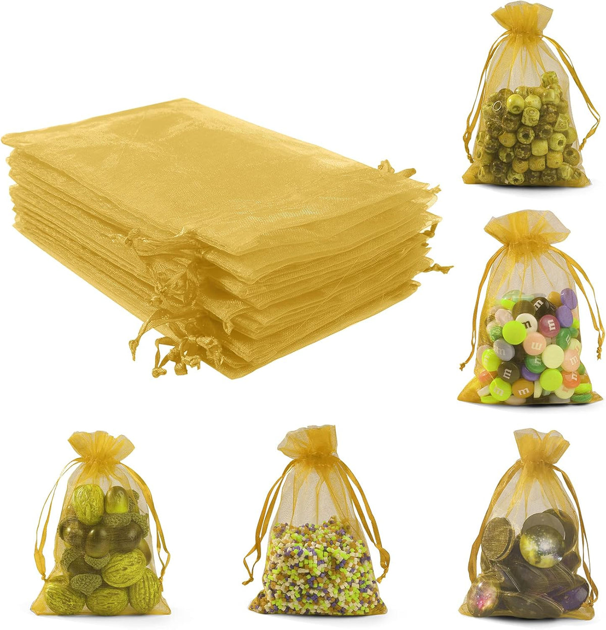 ANZNKU 50 Pack Organza Bags 4 x 6 inch Small Mesh Bags, Premium Gold Favor Bag with Drawstring
