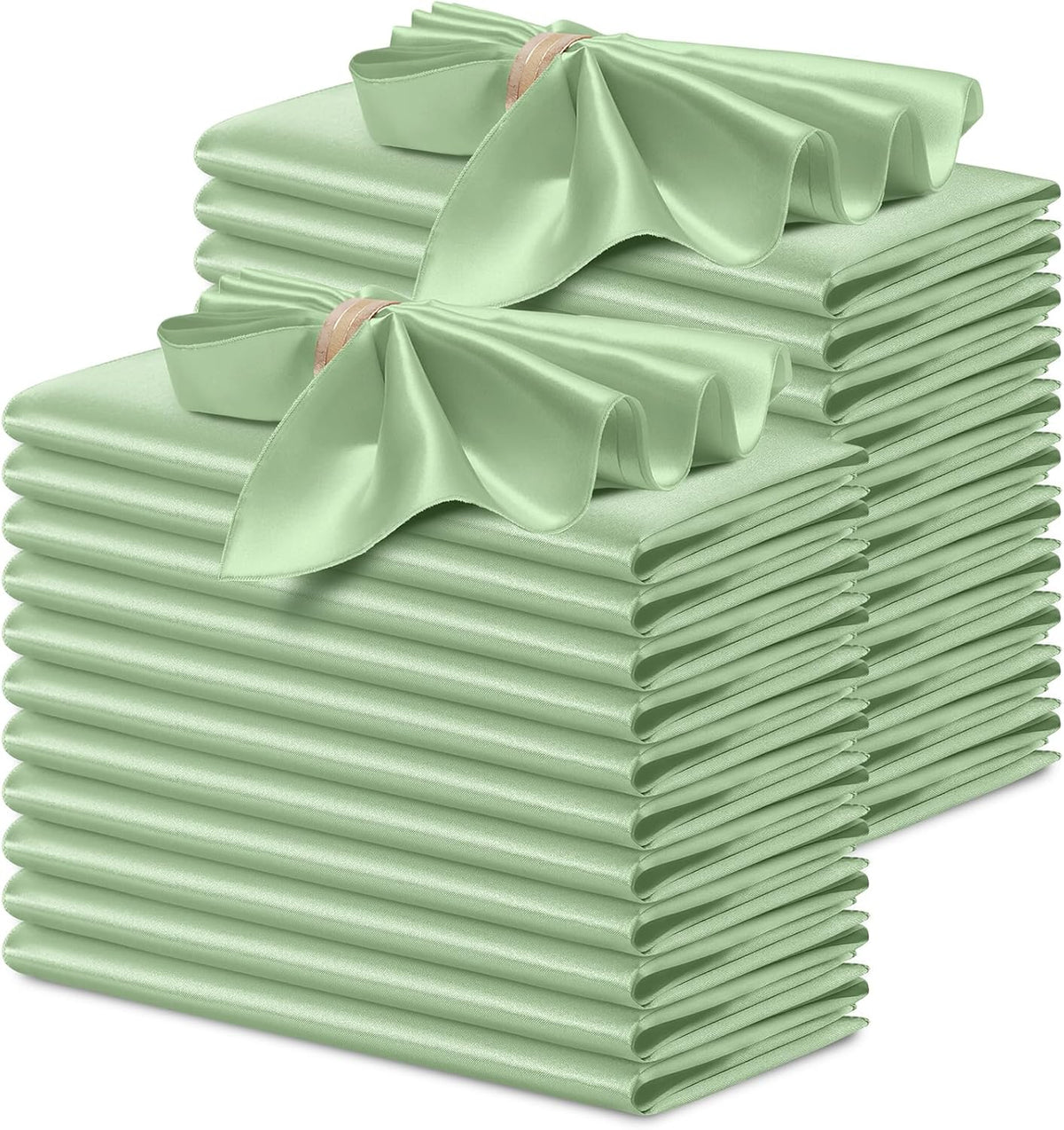 P Pothuiny 24 Pcs Silky Sage Green Satin Napkins 17 x 17 Inches, Square Smooth Wedding Dinner