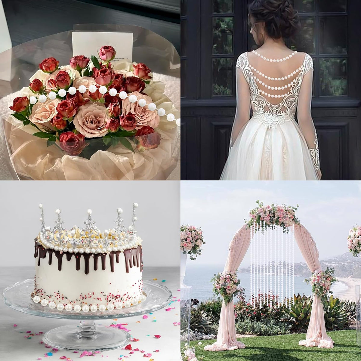 Pearls String Beads 33 Feet Crafts Faux Pearl Roll for Christmas Garland Flowers Wedding Party