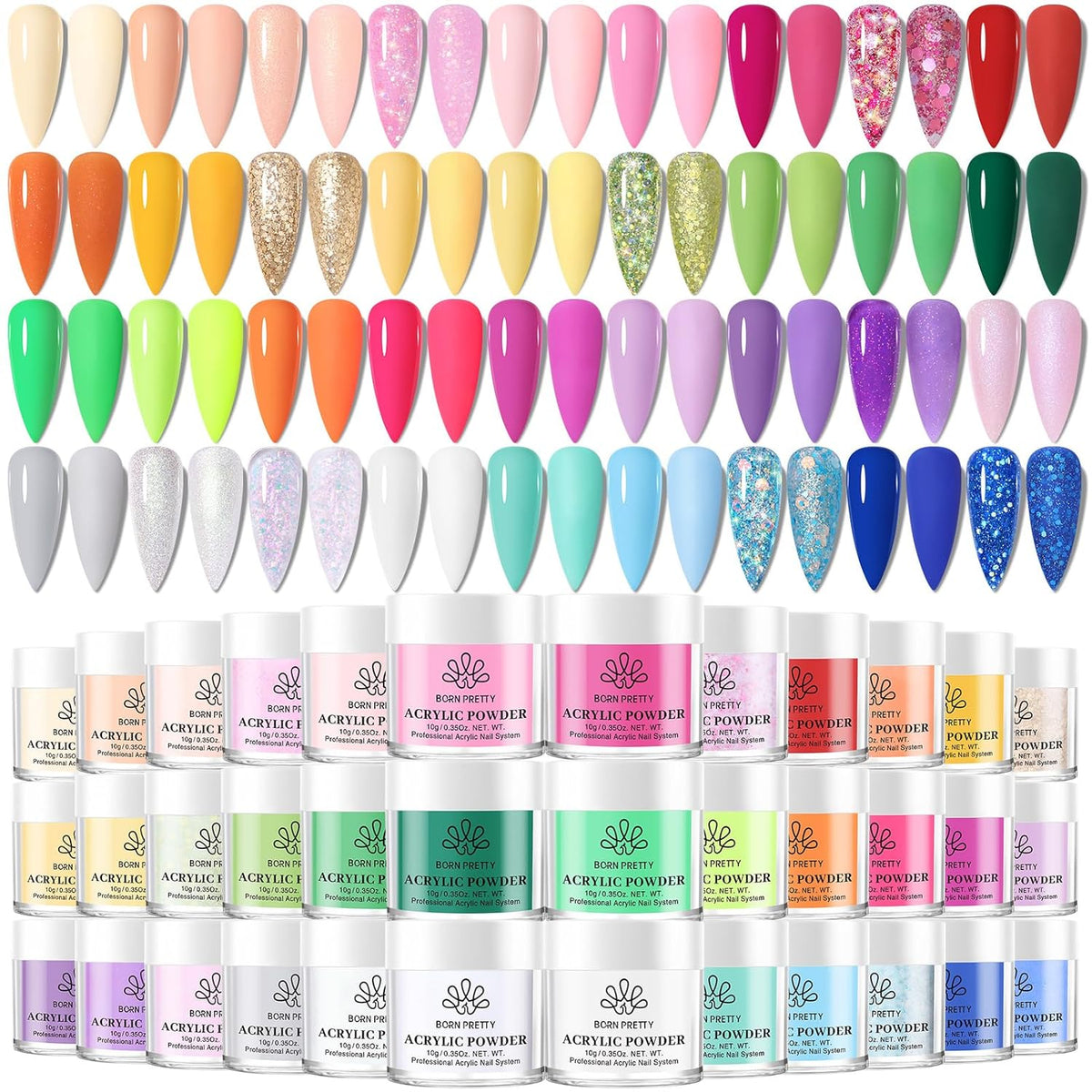 BORN PRETTY Acrylic Powder Set 36 Colors Spring Summer Acrylic Nail Powder Nude Pink Red Green Blue