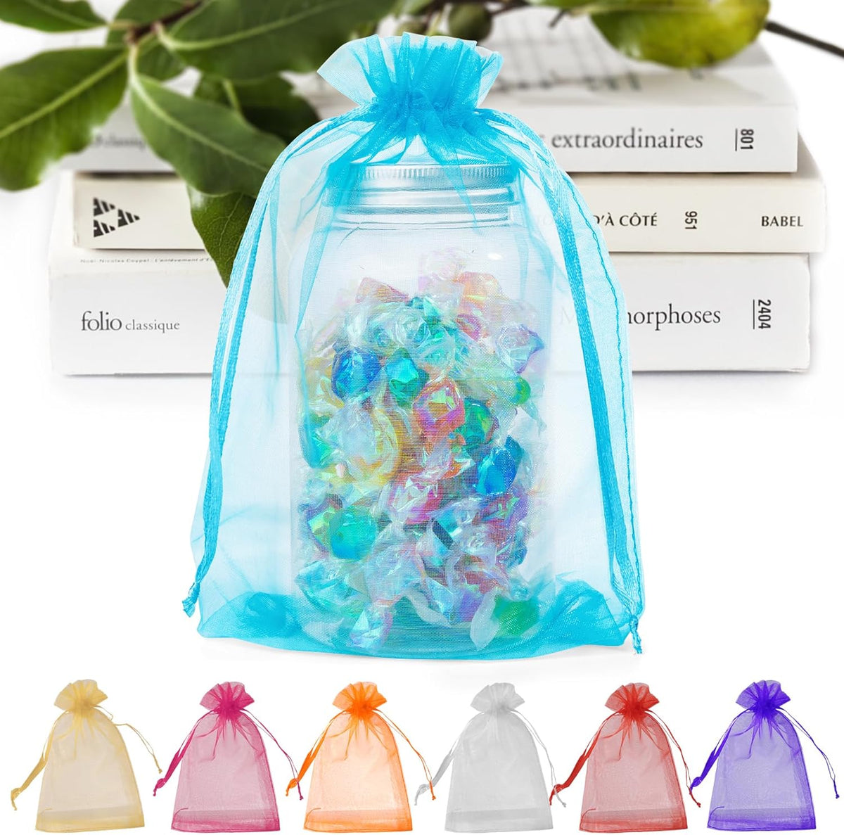 ANZNKU 100 Pack Organza Bags 6x9 Inch, Mesh Bag Drawstring Jewelry Pouches, Large Organza Gift Bags