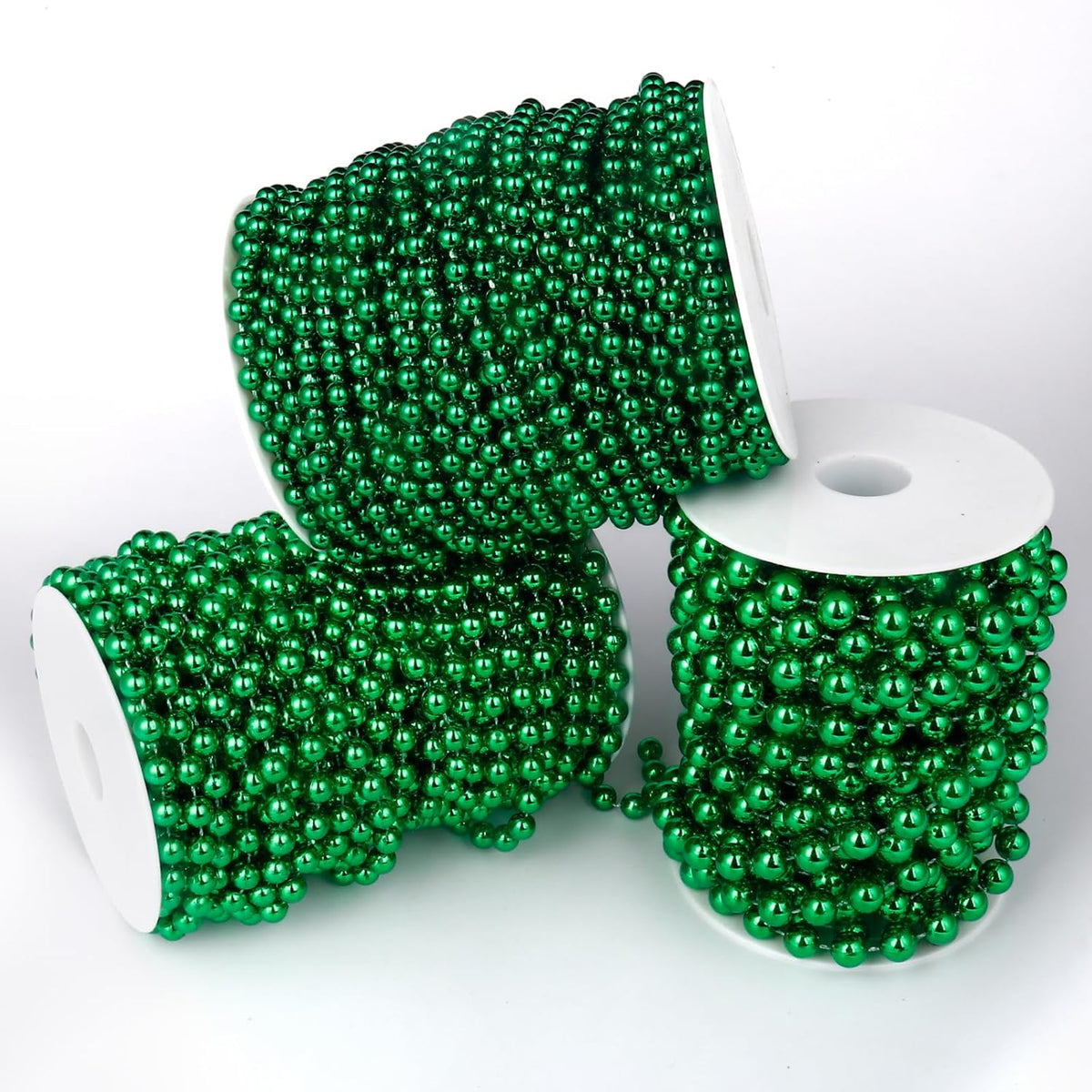 [33 Feet] Green Pearl Beads Garland, 10MM 11 Yards Green Faux Pearl Beads String Roll Bulk for DIY