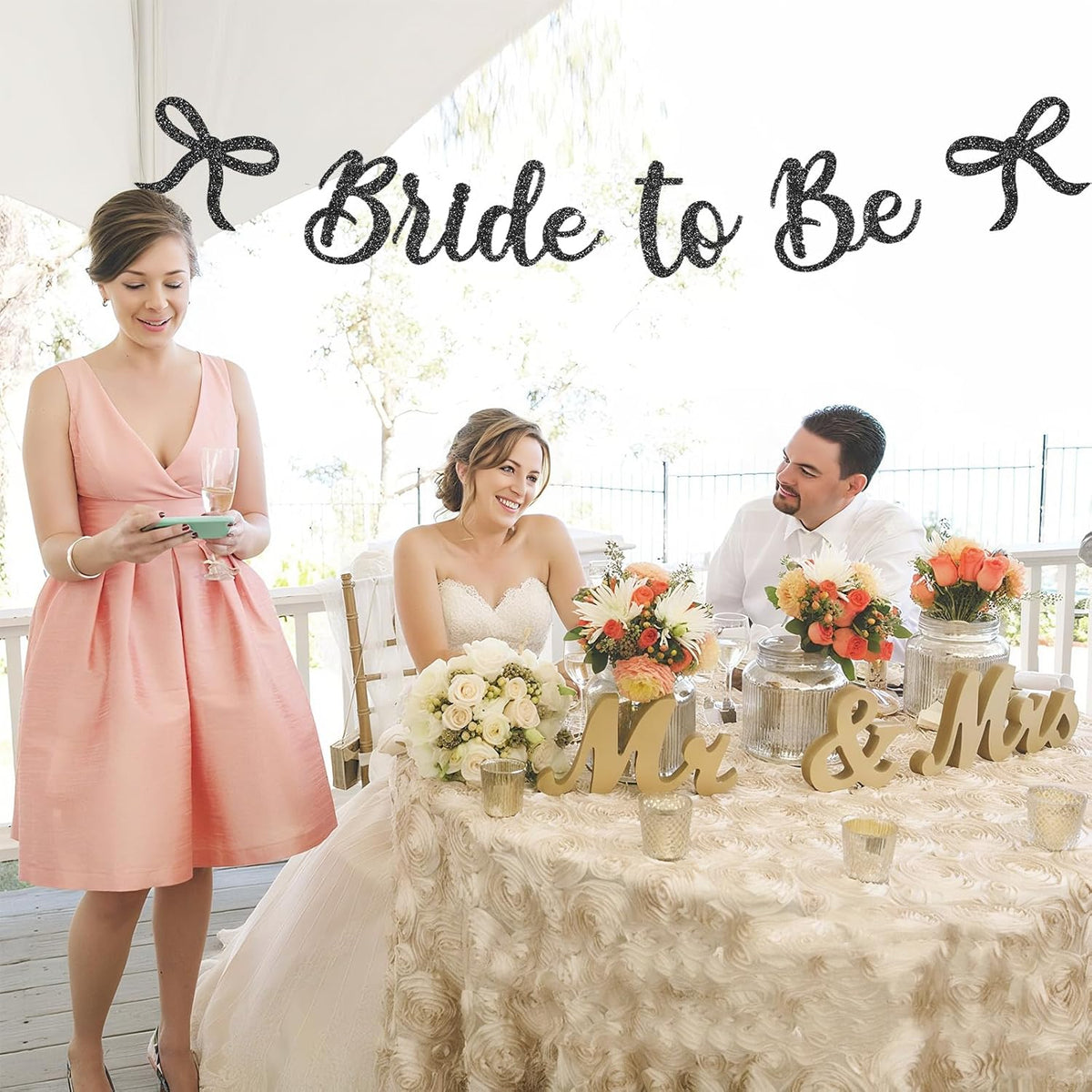 Bride to Be Banner, Black Bride to Be with Bow Glitter Bachelorette Bridal Party Banner BRIDE TO BE
