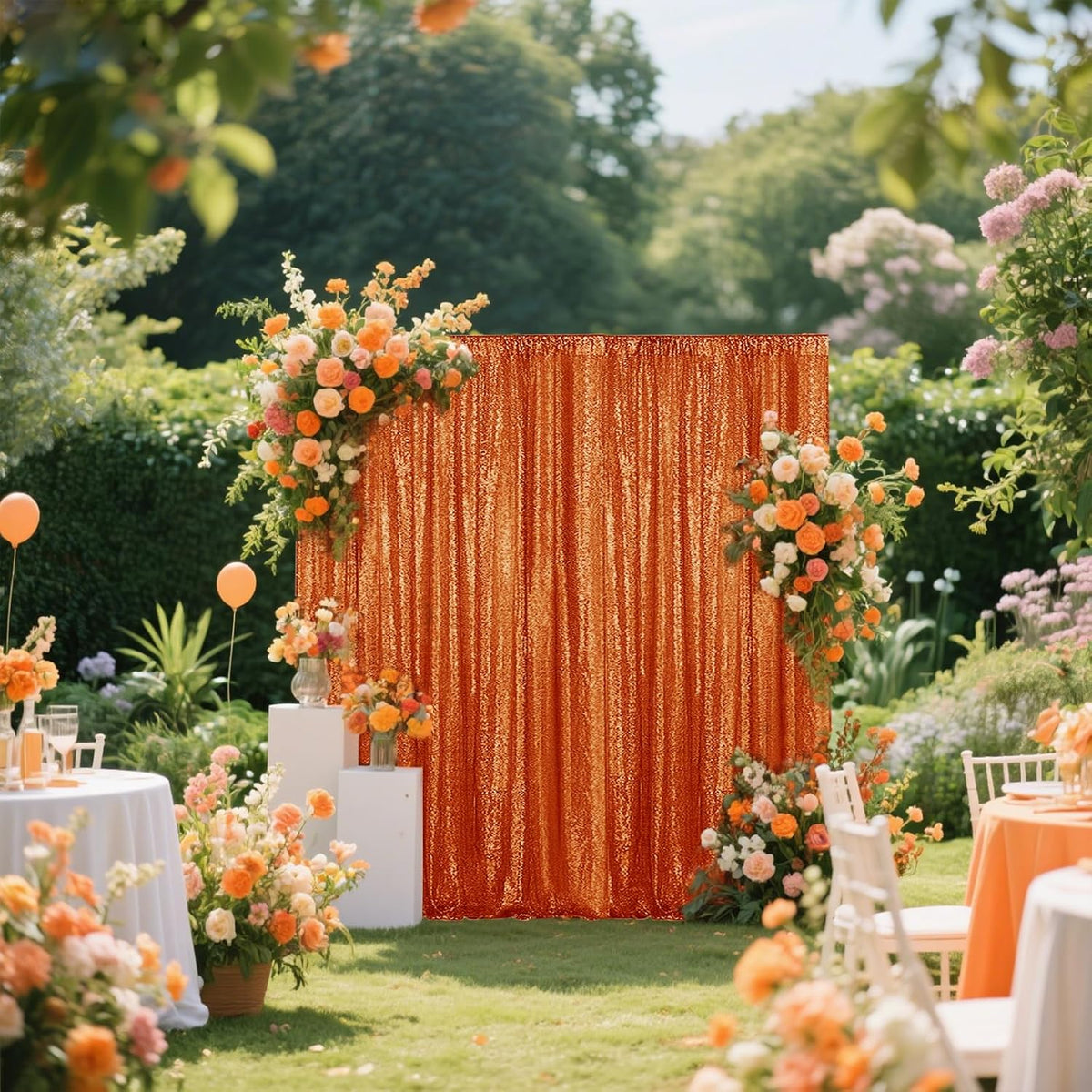 Orange Sequin Backdrop Curtain 4 Pieces 2FTx8FT Glitter Photography Backdrop for Party Wedding