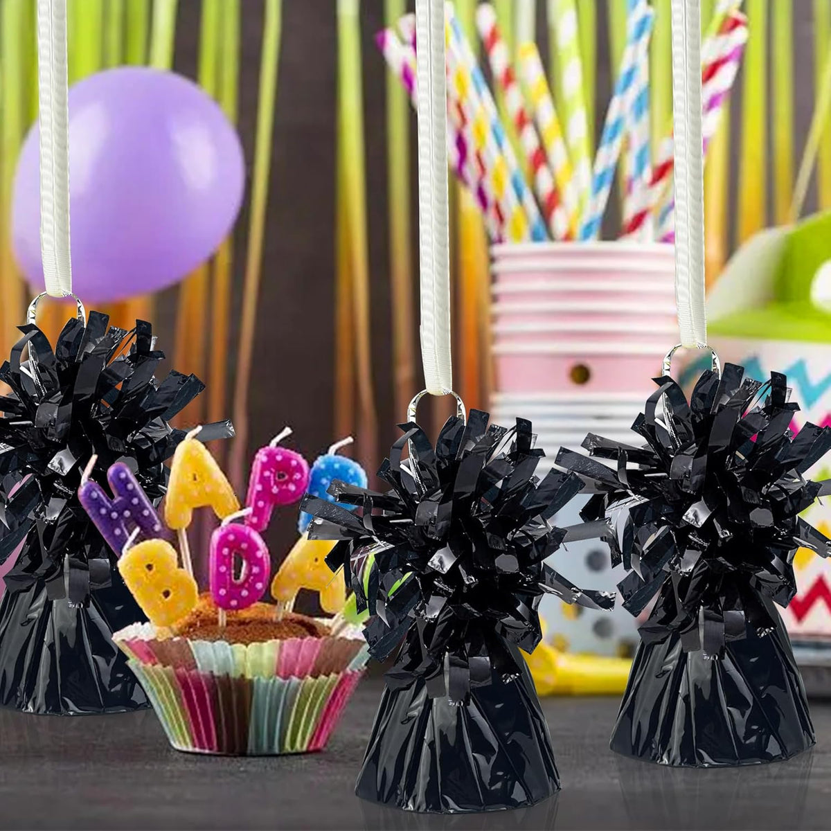 16 PCS Metallic Wrapped Balloon Weights Black Heavy Balloon Weight for Balloons Birthday Party