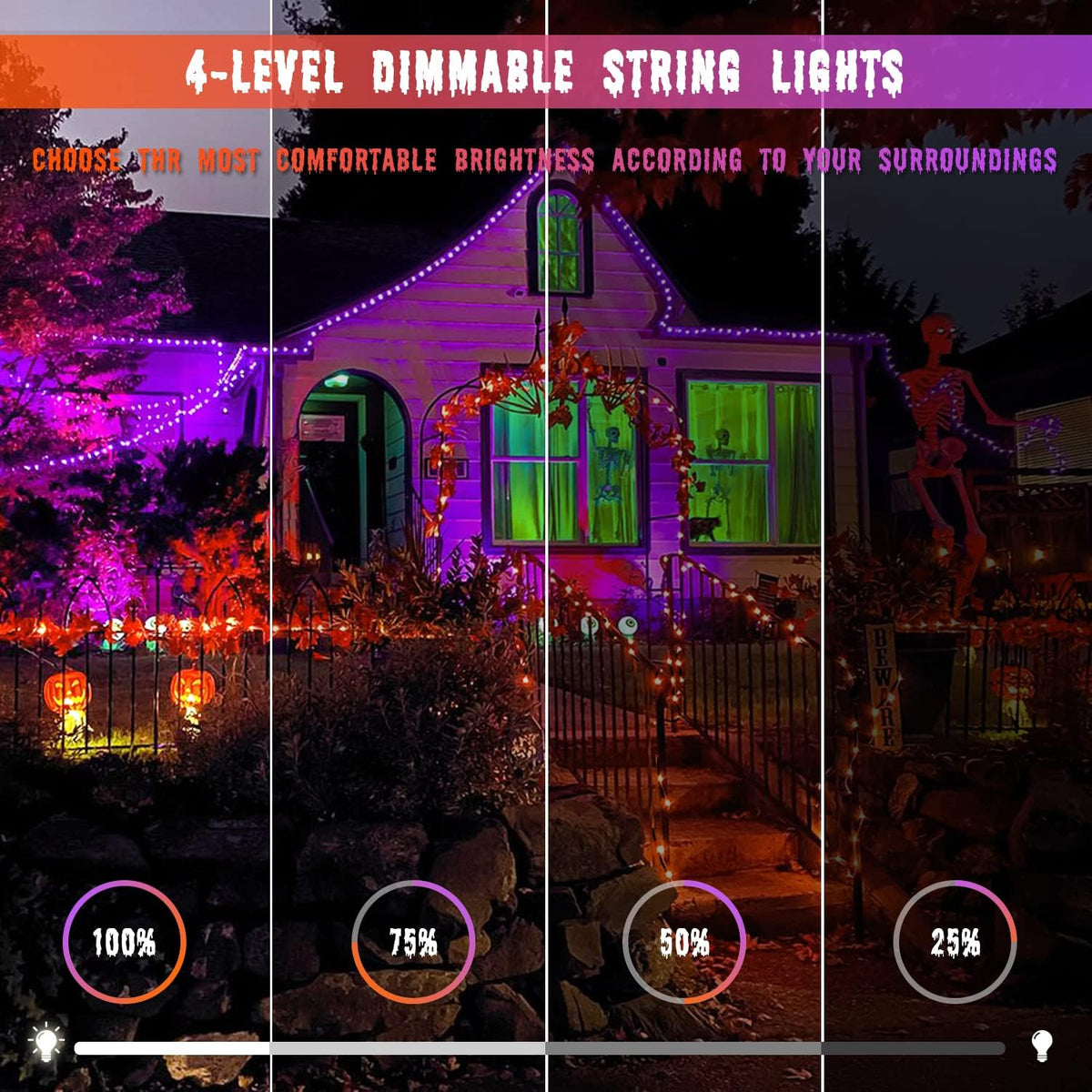JMEXSUSS Orange and Purple Solar Halloween Lights, 2 Pack 100 Led Color Changing Christmas Lights