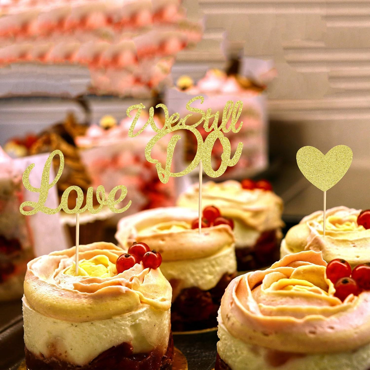 24Pcs We Still Do Cupcake Toppers Glitter Love Heart Marriage Anniversary Cupcake Picks Bridal