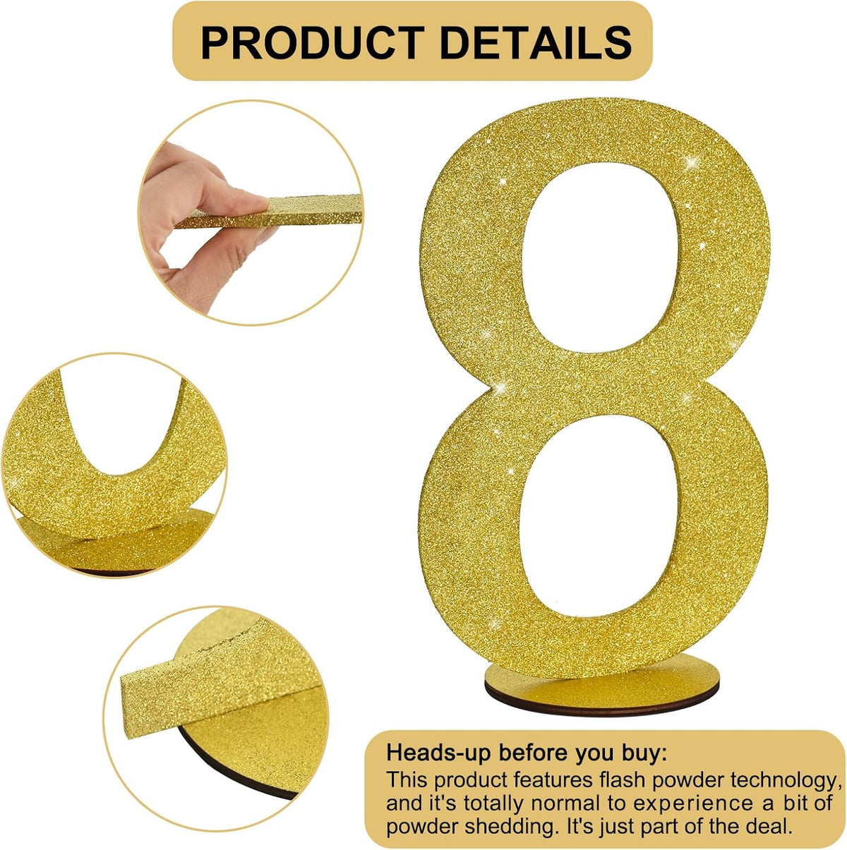 TONIFUL 11.8 Inch Gold Glitter Numbers Table Centerpieces 0-9 Birthday Party Decorations,Shining