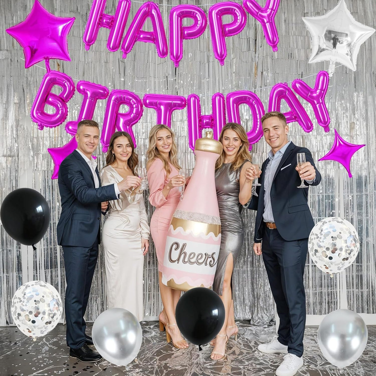 Happy Birthday Balloon Banner Hot Pink, 16 Inch Mylar Foil Letter Balloons, Reusable Birthday