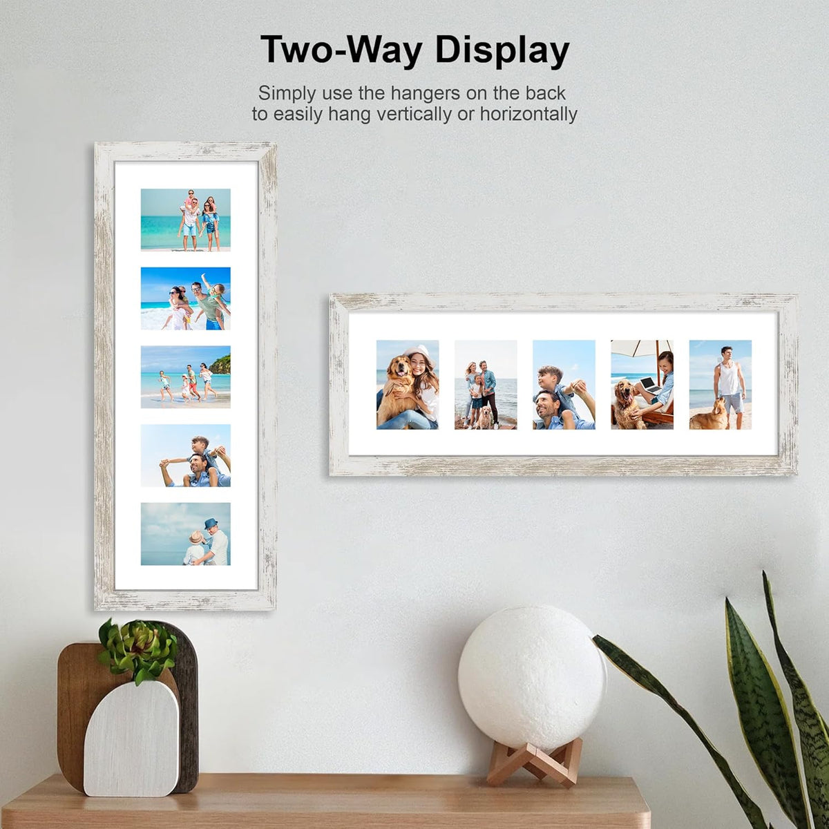 8x24 Picture Frame 2 Pack, Distressed White Wood Frame with Tempered Glass, Display Pictures