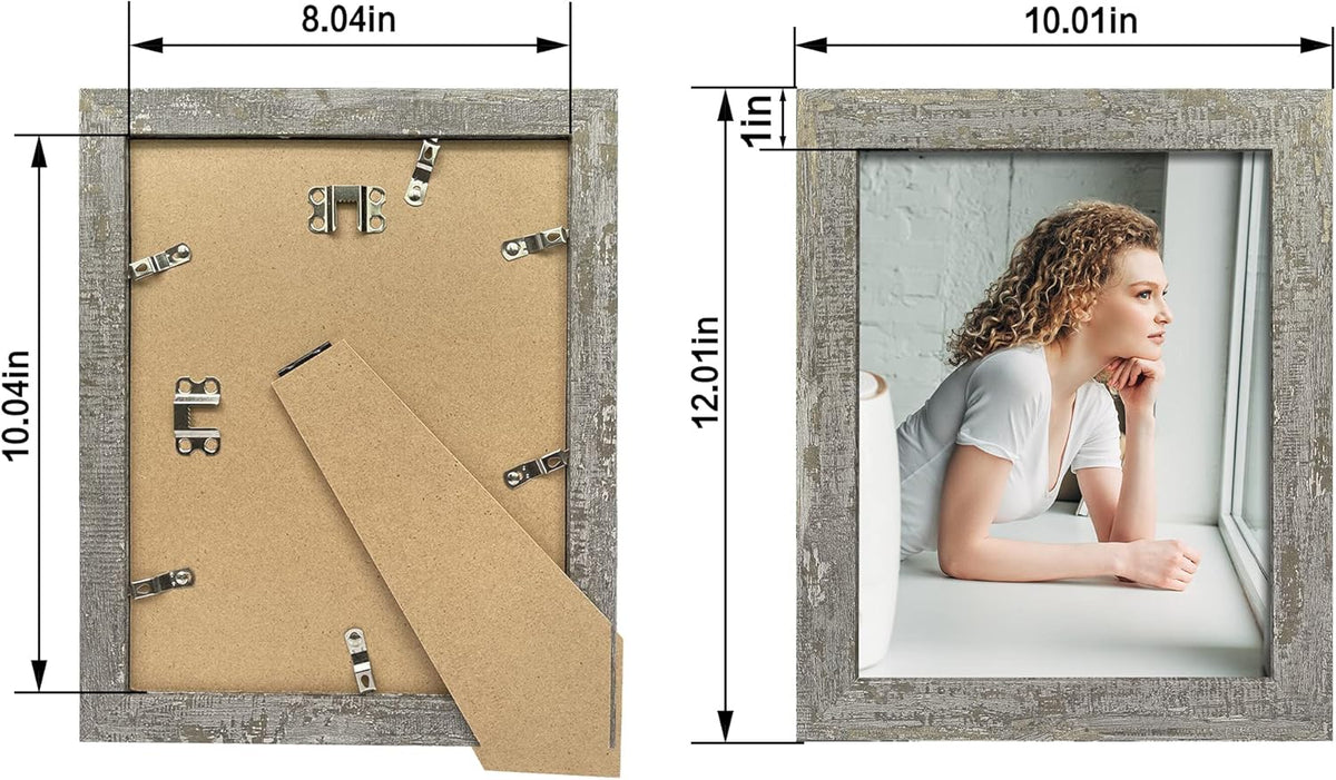 8x10 Picture Frame Set of 4, High Definition Glass Distressed Moss Green Frame, 8 x 10 Wood Photo