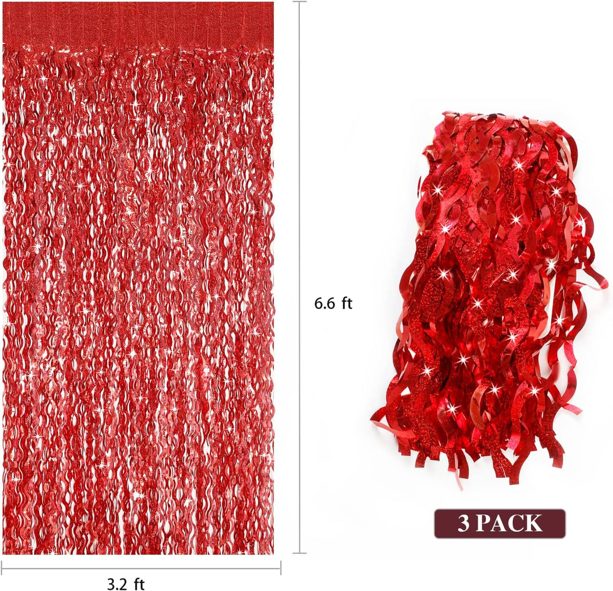 3 Pack Red Backdrop Curtain - CYLMFC 3.3 ft x 6.6 ft Foil Backdrop Curtain Streamers Birthday