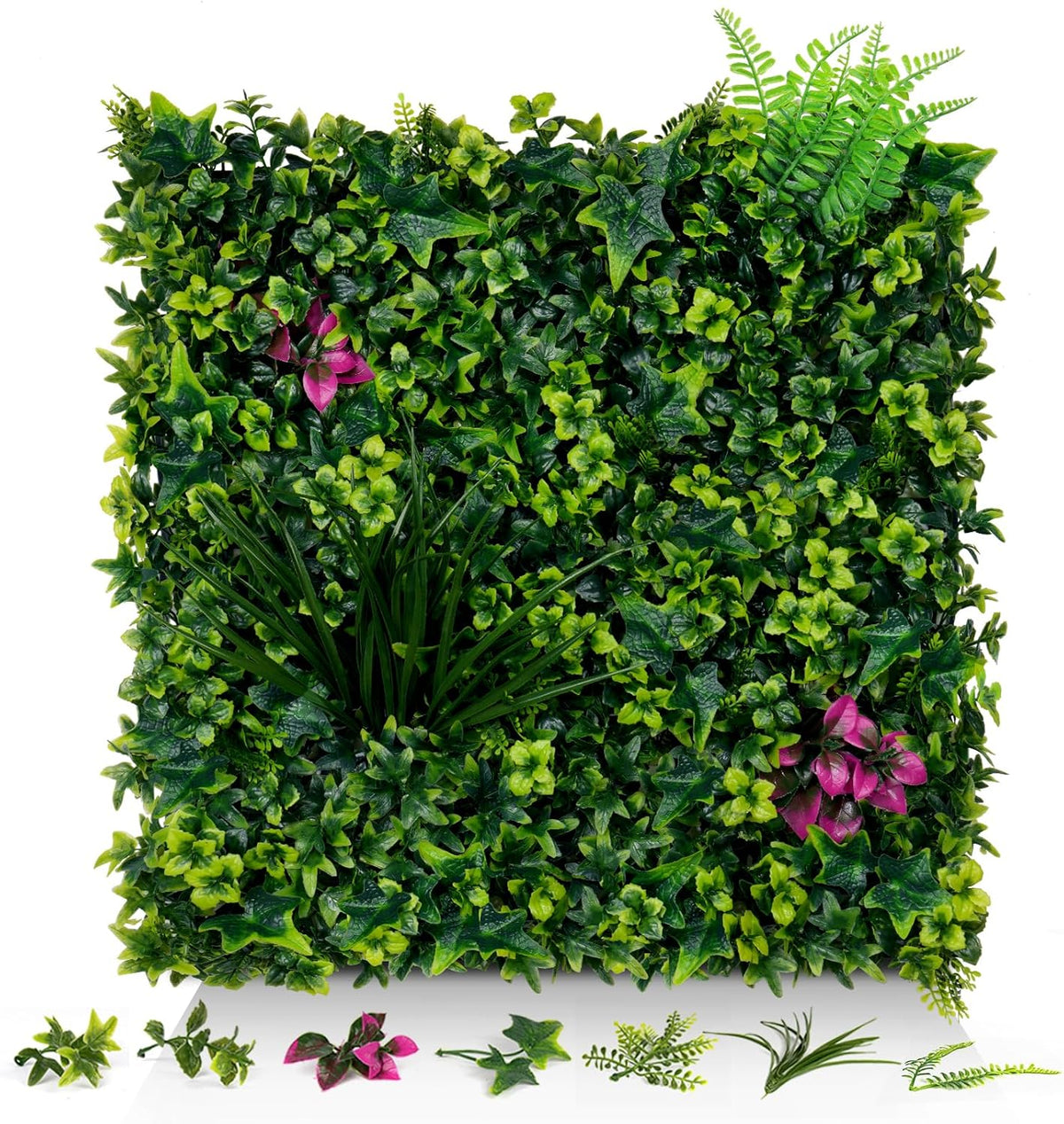 Artificial Grass Wall Panels, 20"x20" 16pcs Grass Backdrop Wall with Mint Plant Leaves, UV-Anti