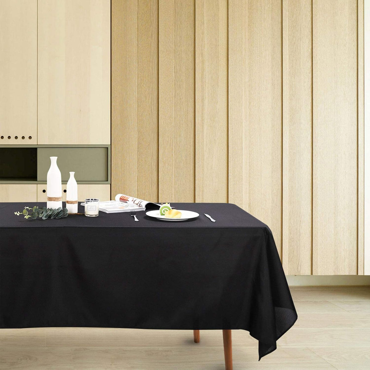 Ascoza 12pack 90x132 Inch Black Rectangular Tablecloth 8 Feet Table Cloth in Polyester Fabric for