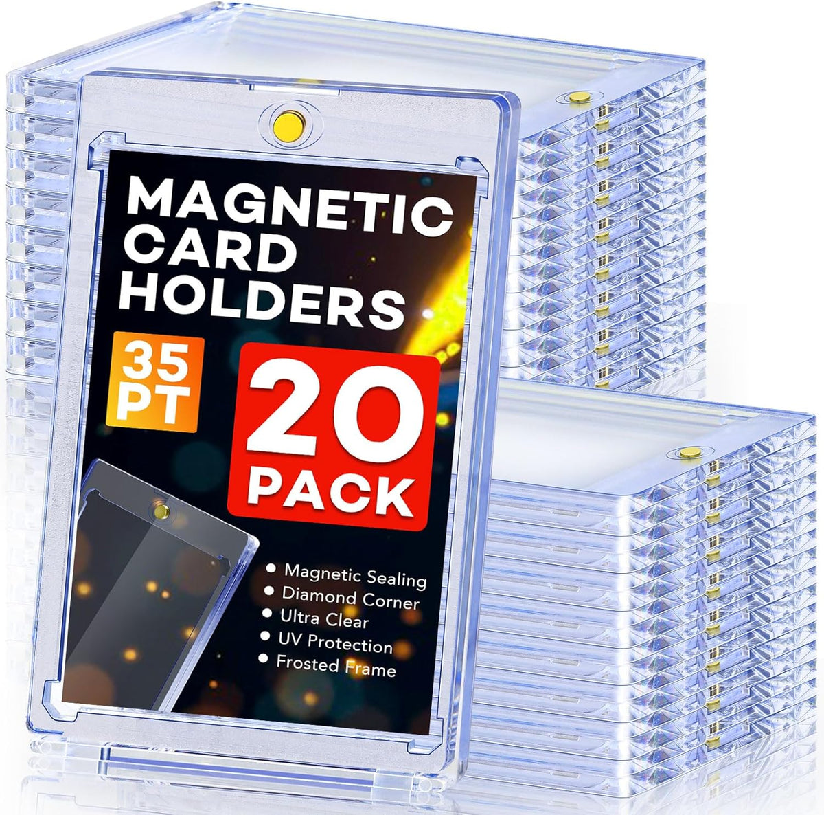 20ct Magnetic Card Holders, 35pt One Touch Card Holder, U-V Protection Hard Plastic Case for