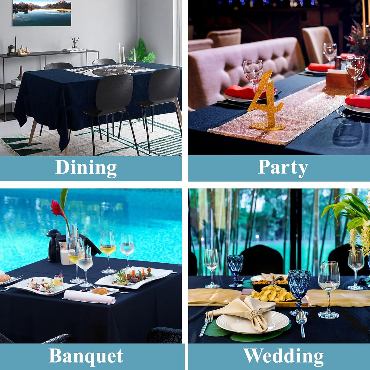 VidaFete Tablecloth 10 Pack 90 * 132inch Rectangle Table Cloth Polyester, Stain Wrinkle Resistant