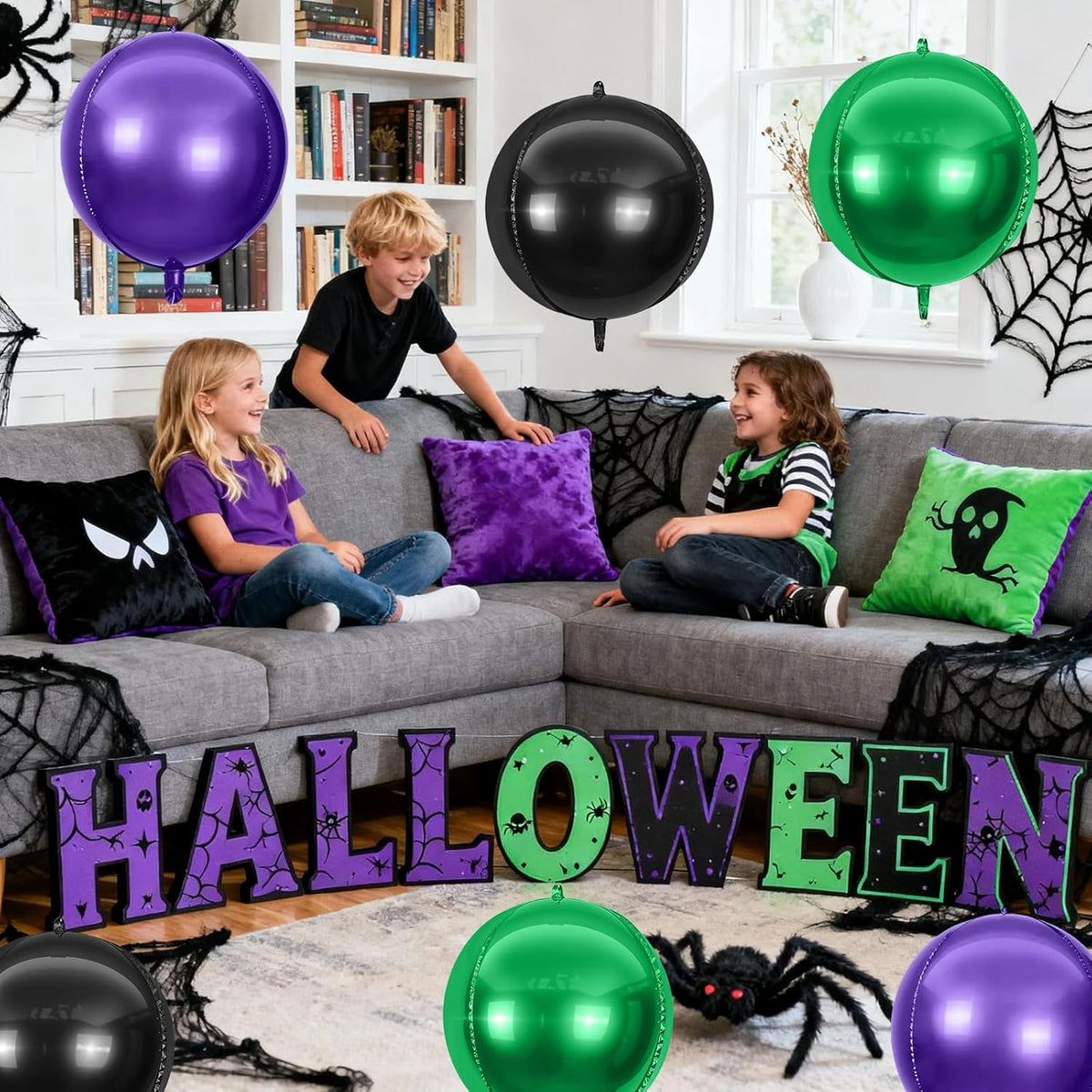 6Pcs Black Green Purple Round Foil Balloons,Giant 4D Round Ball Balloon,22 Inch Balloons for