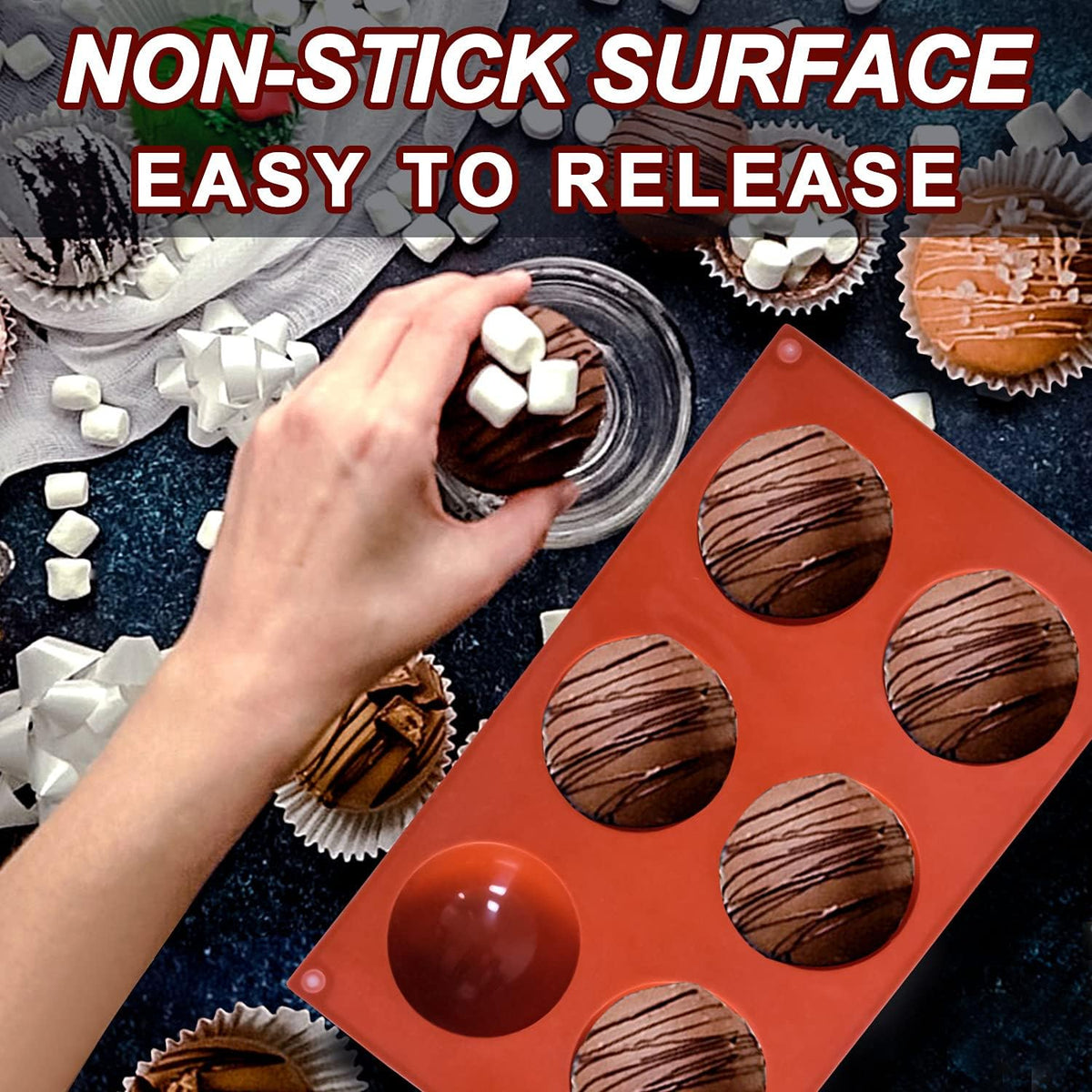 3 Pack Large 6-Cavity Semi Sphere Silicone Molds, Non-Stick Baking Mold for Making Standard Size